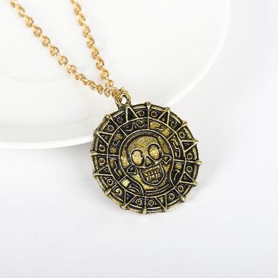 Movie Accessories Caribbean Pirate Necklace Aztec Gold Coin Chain Men's Skull Necklace Pendant ADM