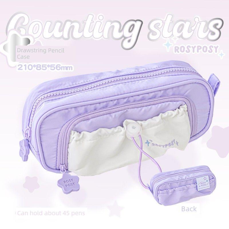 

Rosyposy Soft Set Pencil Case Stationery Box Girl Junior High School Student High School Student Large Capacity Good-looking Dopamine Lead In the night sky (purple)(In Stock!!!)
