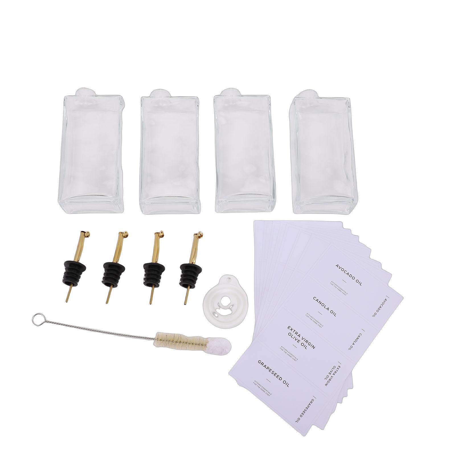 Oil and Vinegar Dispenser Set Glass 500ml Olive Oil Dispenser Bottle with Pourer and Funnel for Kitchen