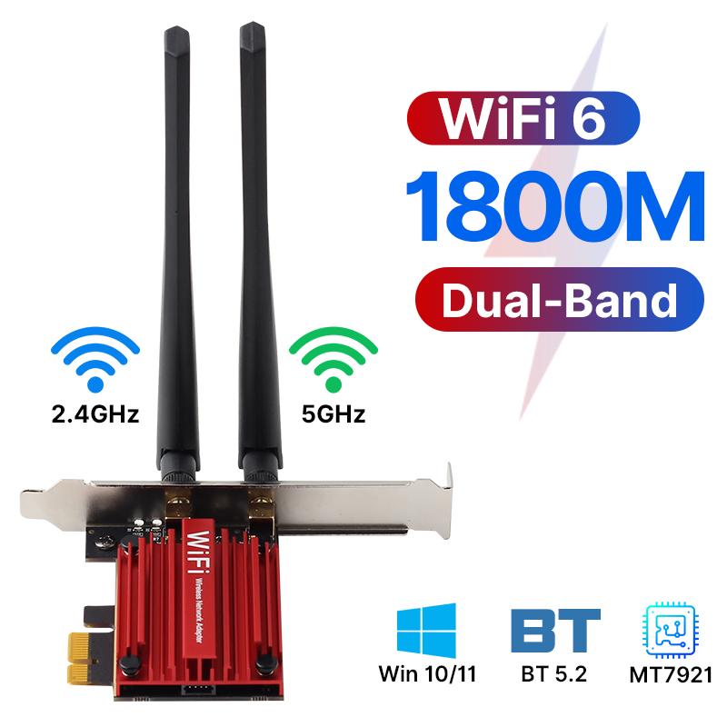 WiFi 6 PCIe WiFi Card AX1800 MT7921 Dual Band 802.11ax BT 5.2 PC Network Adapter