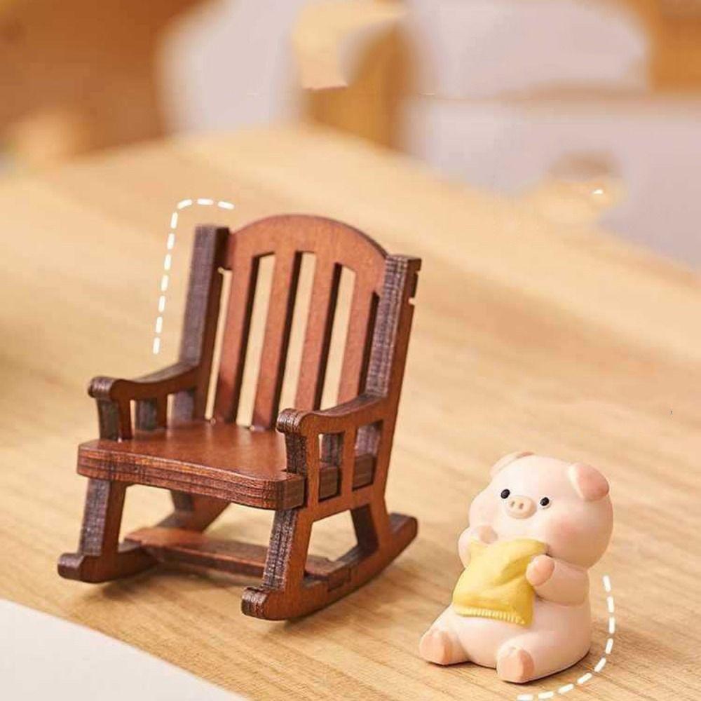 Dumb Bear Rocking Chair Frog Models Pig Figurine Small Chair Ornaments  Birthday Decor
