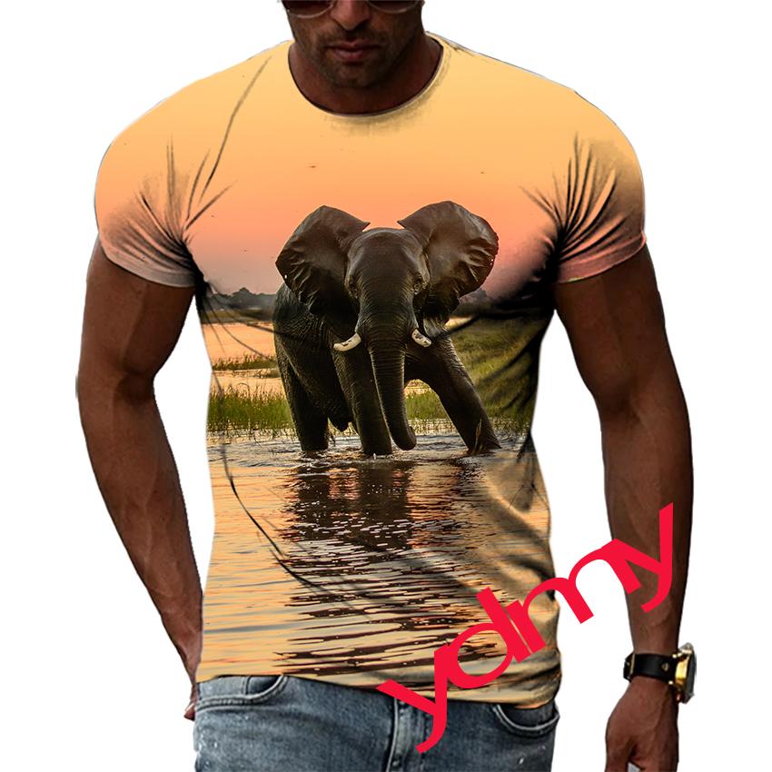 Tide Móda Letní Obrázek slona Pánské tričko Neformální Potisk Trička Hip Hop Osobnost Kulatý výstřih Krátký rukáv Rychleschnoucí