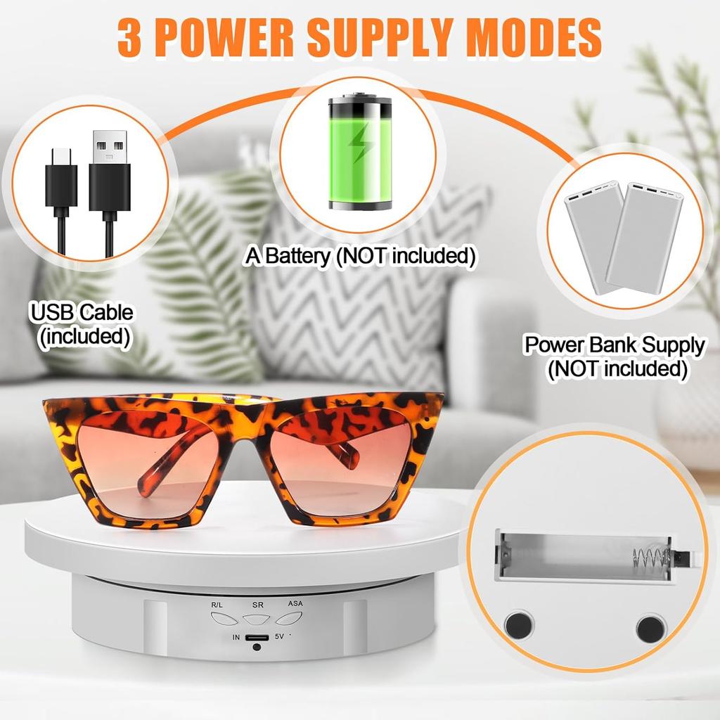 3 in 1 Motorisierter Drehteller 360 Elektronischer Drehteller mit 5.74/7.08/8.66'' Ersatzabdeckung Drehender Präsentationsständer