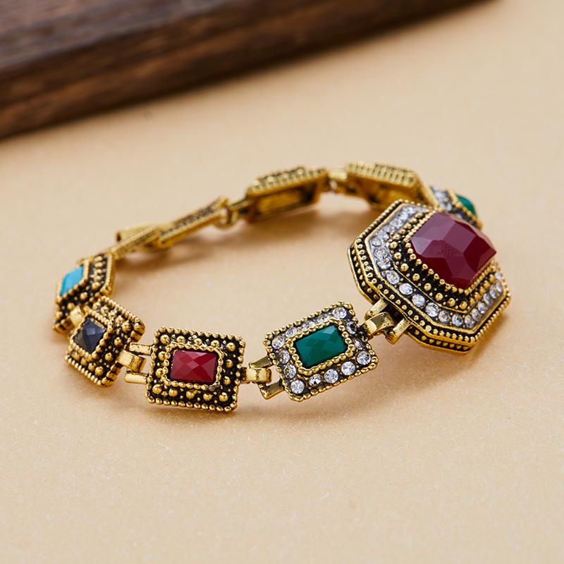 Bohemian Fashion Multicolor Oval Square Zircon Women's Vintage Style Bracelet Party Wedding Zircon Gift Accessories