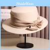 French Artificial Pearl Bow Widebrim Felt Hat For Elegant Autumn And Winter Style