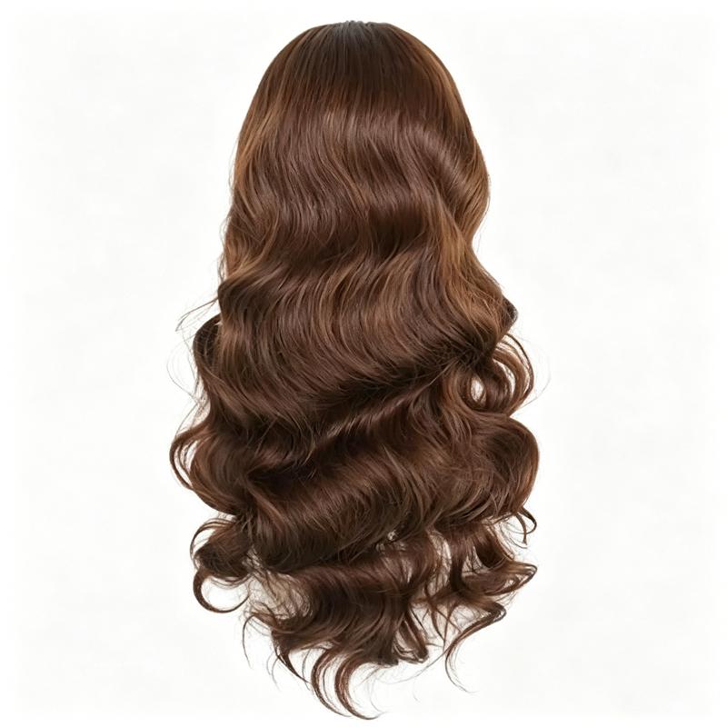 Long Wavy Brown Wig with Bangs Synthetic Women Lolita Cosplay Fluffy Natural Heat Resistant Hair Wig for Daily Party