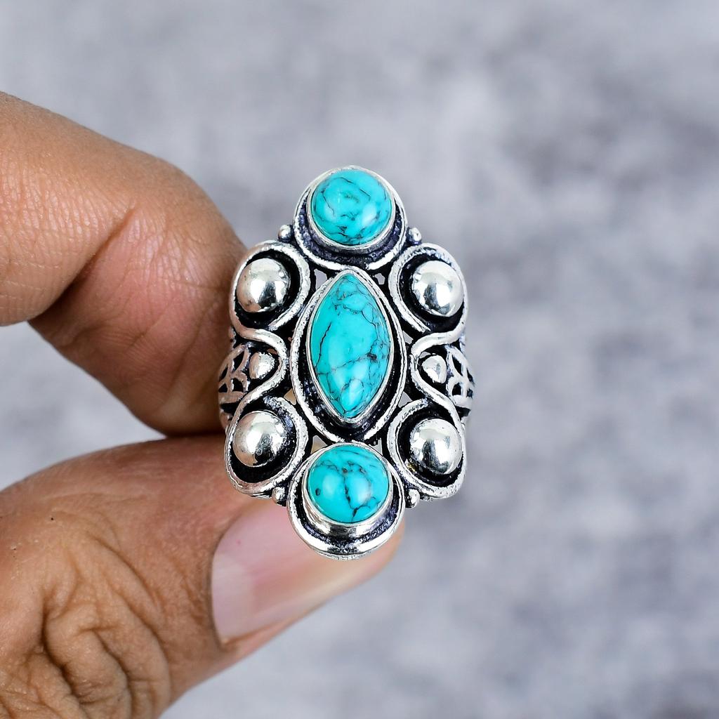 Santa Rosa Turquoise Gemstone 925 Sterling Silver Jewelry Ring Size 6.5 M-2664