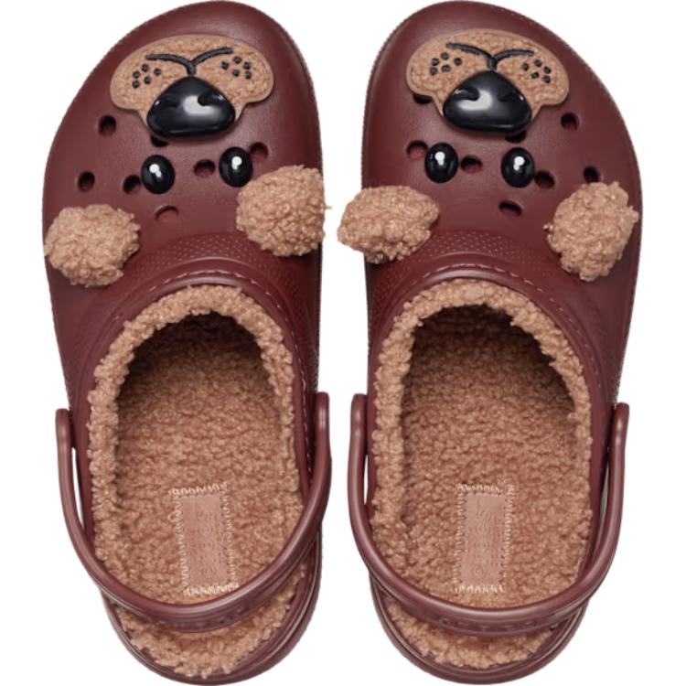 Crocs Classic Lined I Am Brown Bear Comfortable Versatile Slip-Resistant Shock-Absorbing Low-Top Walking Shoes Baby shoes Dark-Brown 210019-2FL