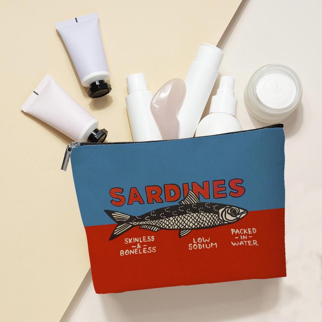 Beach Life Sardine Makeup Bag – Summer Vacation Travel Organizer & Accessories Pouch