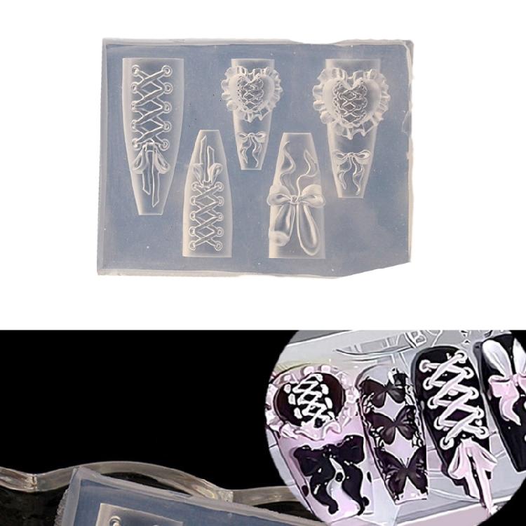 Kreatives Silikon Nagelform Set mit Herzband Schnitzerei Praktisch für Kunden Glitzer Nagel Schmuck Herstellungszubehör