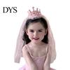 Imitation Pearl Headband Girl Crown with Sequins Pearls Princess-Style Baby Mesh Veil Toddler Princess Headpiece Photo Accessory