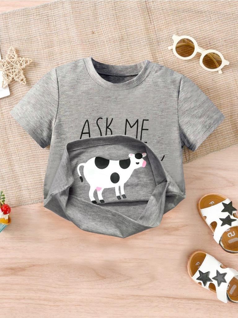 Baby Boy T-Shirt Ask Me About My Moo Cow Little Cowboy Cotton Kids T Shirts Toddler Summer Dinos Funny Tee