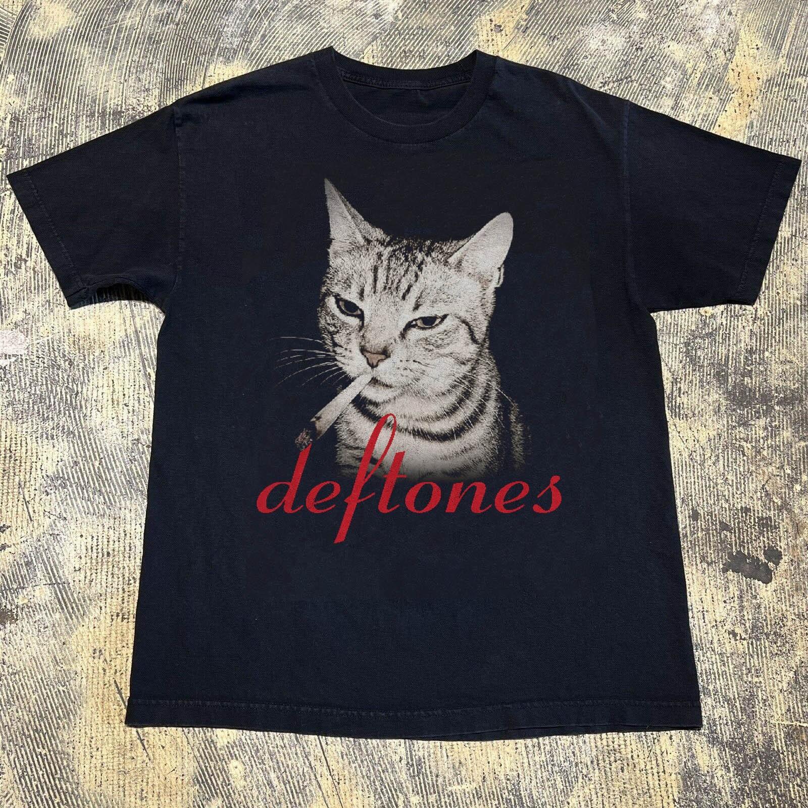 Deftones Cat Smoking Funny Cat Black Unisex T-shirt Size S-5XL XXXXL