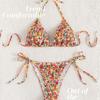 Floral Triangle Cup Three-Piece Swimsuit - Sexy Tie-Up Bikini Set In Stock