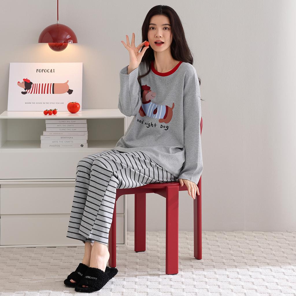 Pajamas Women's Spring, Autumn and Winter Pure Cotton Long-sleeved 1011 New Cute Student Large Size Can Be Worn Outside Loungewear Suit