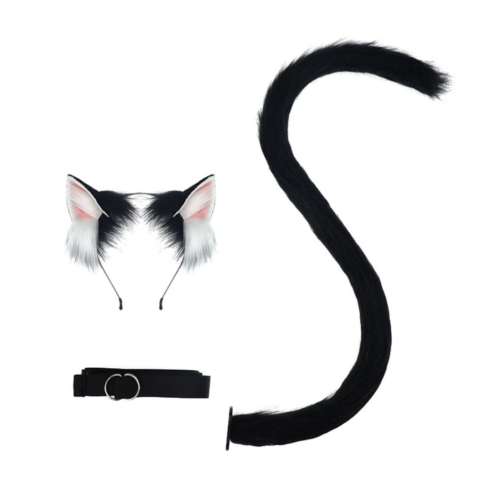 Realistic Cat Ear Headband Handmade Simulation Animal Ears New Cat Tail Set Headwear