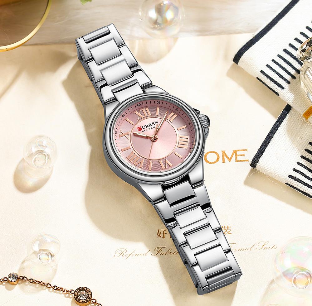 CURREN 9091 Luxury Original Woman Round Watch Stainless Steel 3ATM Waterproof Elegant Ladies Wristwatch Quartz Watch for Women