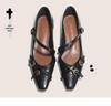 Beijiani Women's Cross-Buckle Sheepskin Mary Jane Square-Toe Flats