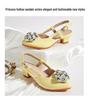 2025 Summer Rhinestone Buckle Girls' High Heels: Pointed Toe, Open Back, Fashionable Sandals
