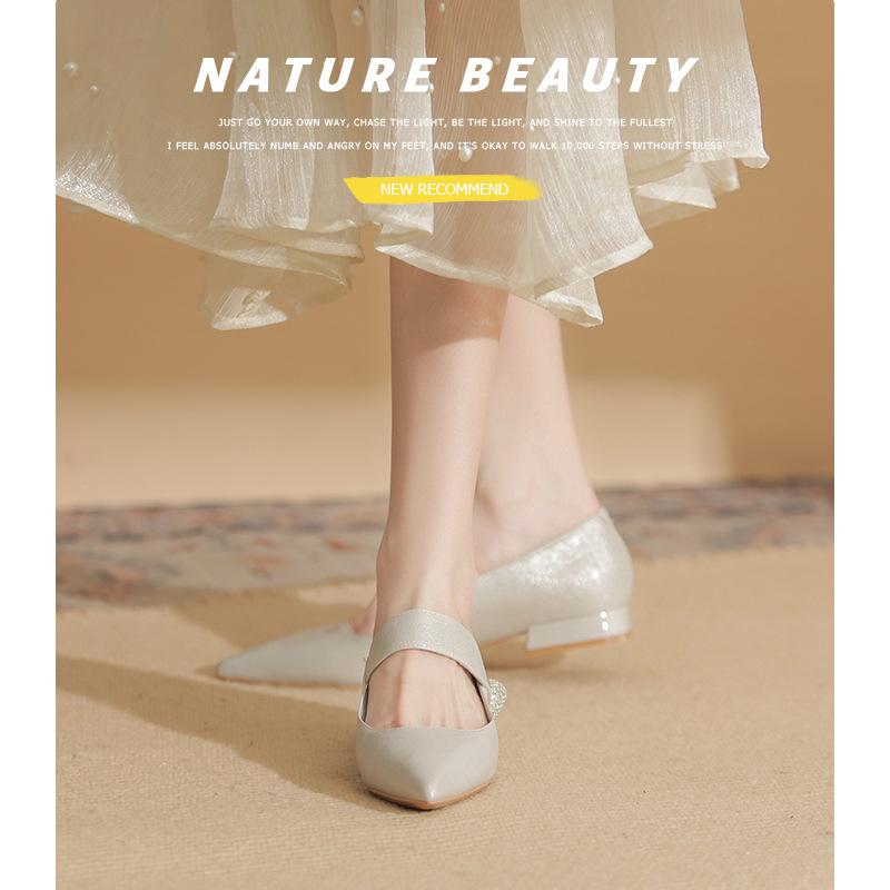 29813 [sheepskin] flat shoes women's thick heel summer 2025 new pointed one-word with Mary Jane single shoes