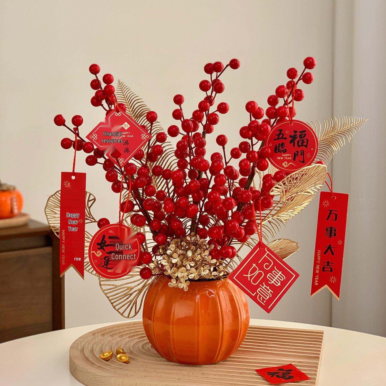 New Year Chinese Style Persimmon Ruyi Flower Arrangement Ornament: Festive and Housewarming Décor