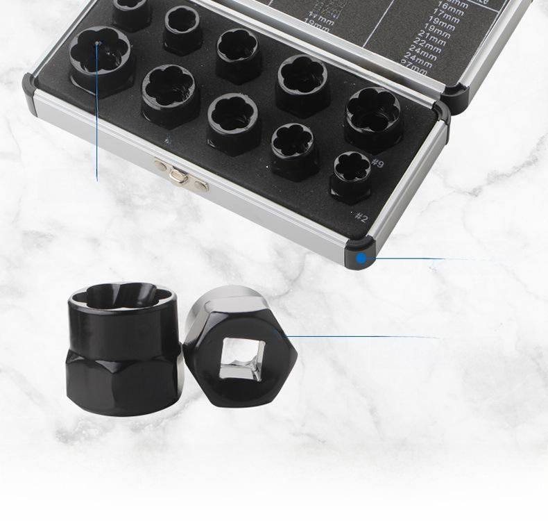 10-Piece Nut & Bolt Extractor Set for Damaged Screws