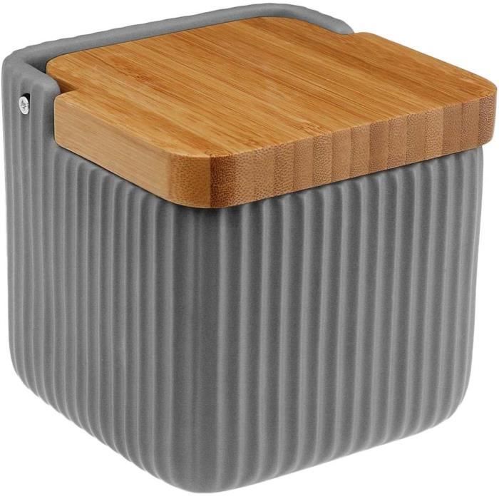 Sucrier en porcelaine - VERSA - Gris - Couvercle en bambou - 11,5 cm - 0,61 kg
