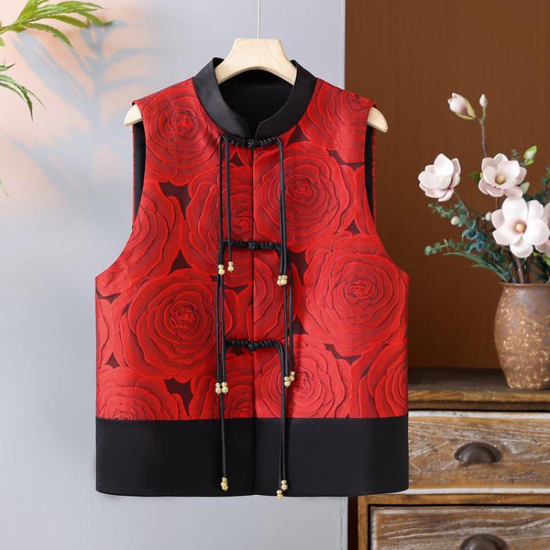 2024 Spring Retro Chinese-Style Sleeveless Women's Vest for Middle-Aged Ladies