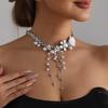 Elegant Flower Design Necklace With Dangling Beaded Tassels Adjustable Length Romance Pearls Accessory