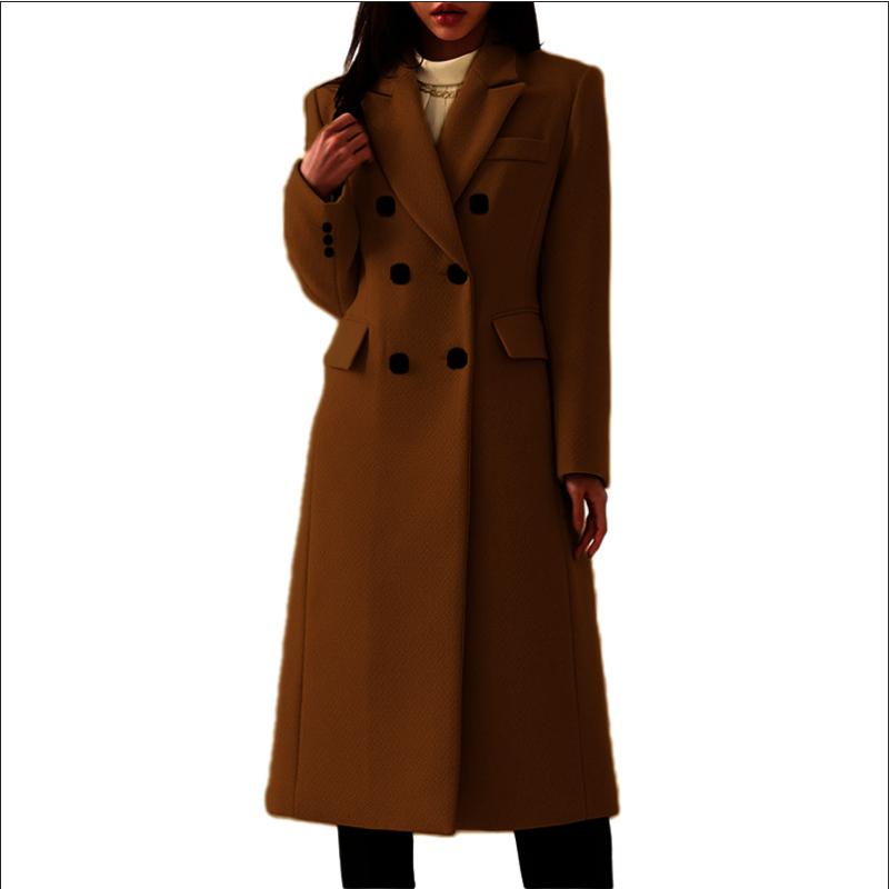 Women's Minimalist Wool Blend Trench Coat - Classic Longline Autumn Winter Overcoat, Knee-Length Tailored Outerwear for Effortless Office To Evening