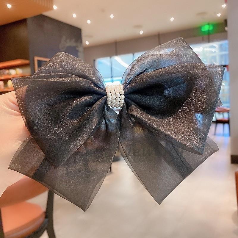 Korean Style Multi-layer Pearl Organza Bow Hair Clip - Sweet Temperament Headdress Claw Clip