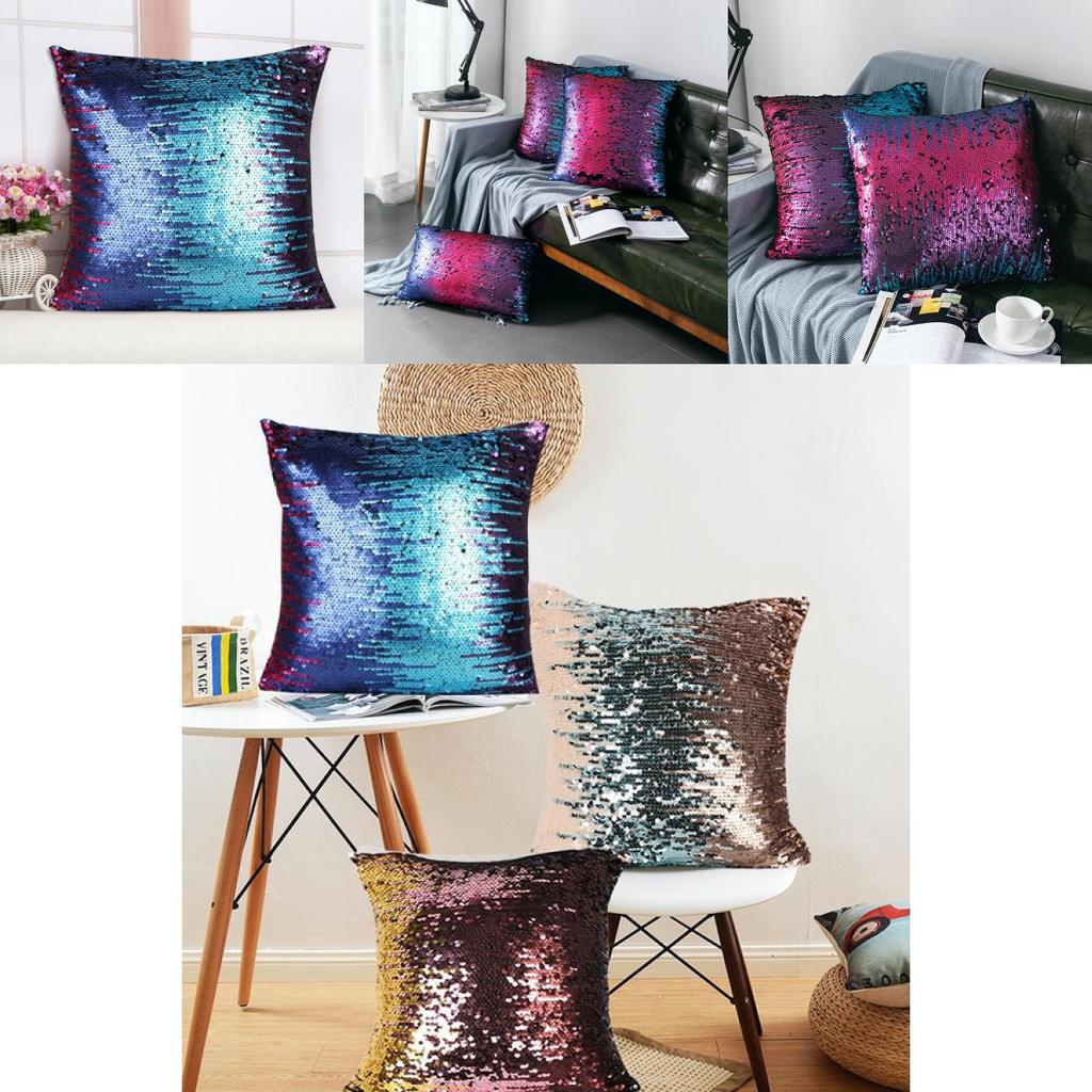 Luxurious Sequin Pillow Cover Double-sided Reversible Meteor Shower Design For Sofa Or Bedroom Decor