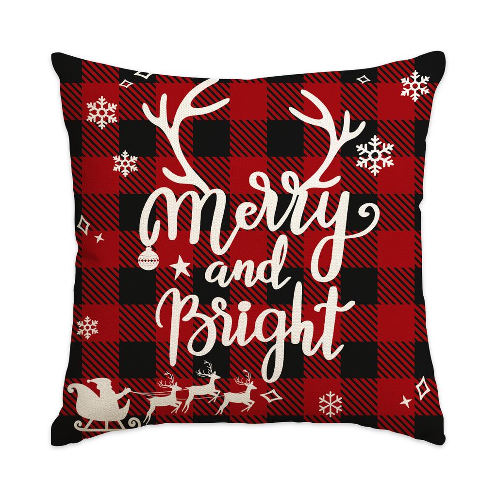 1/4Pcs Red Checkered Christmas Pillowcases, Christmas Tree Santa Claus Reindeer Design Cushion Covers, Christmas Decorations