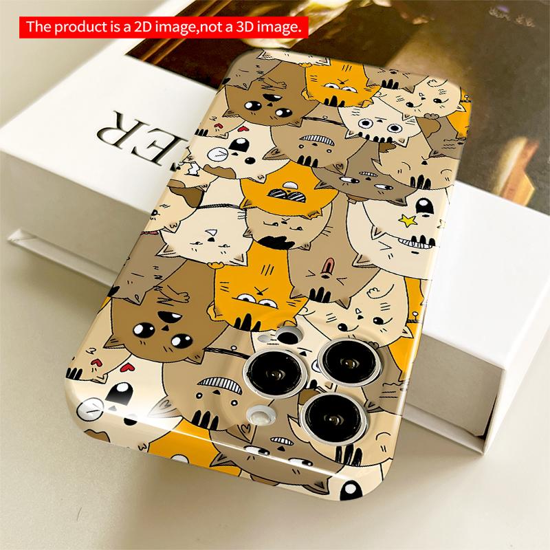 2DFlat Cute Cat Faces Pattern Phone Case All inclusive film hard iPhone case, compatible with iPhone 18 Pro Max 17 16 15 14 13 12 11