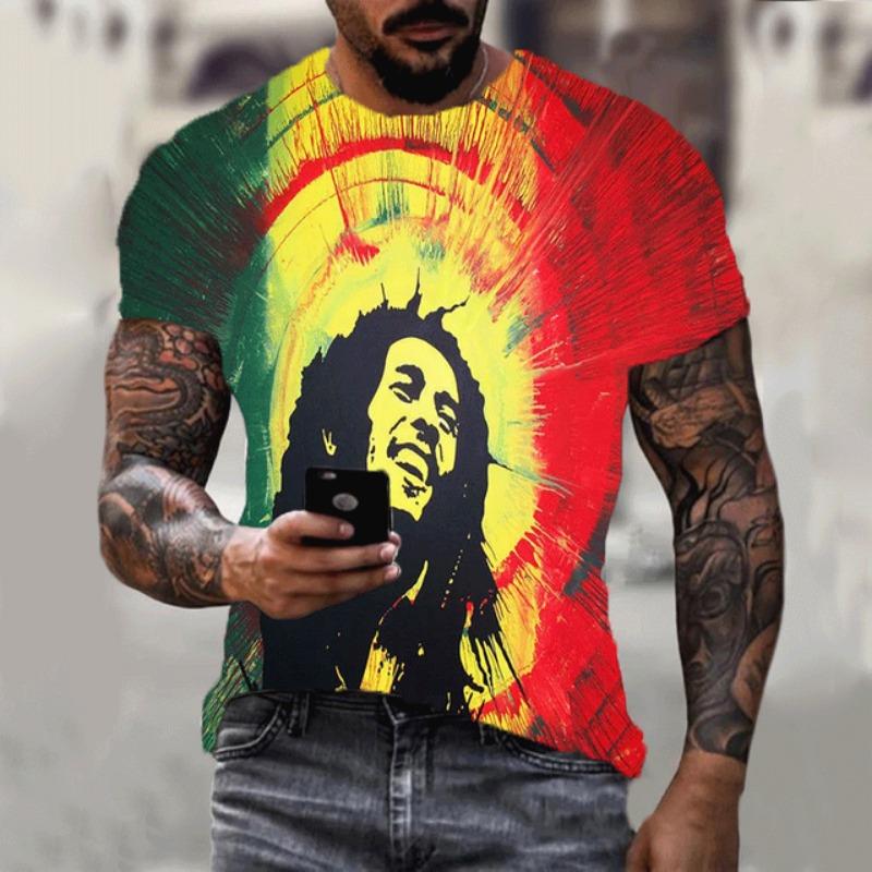 Nuova T-shirt 3D Harajuku Stampa Bob Marley da Uomo a Maniche Corte Estiva Casual Traspirante Oversize Moda Popolare Cime Rapper