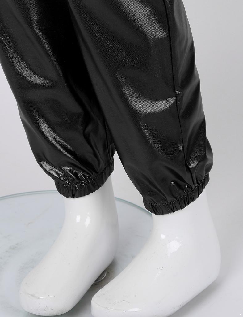 Girls Metallic Shiny High Rise Elastic Waist Dance Pants Side Pockets Hip Hop Streetwear Sweatpants for Stage