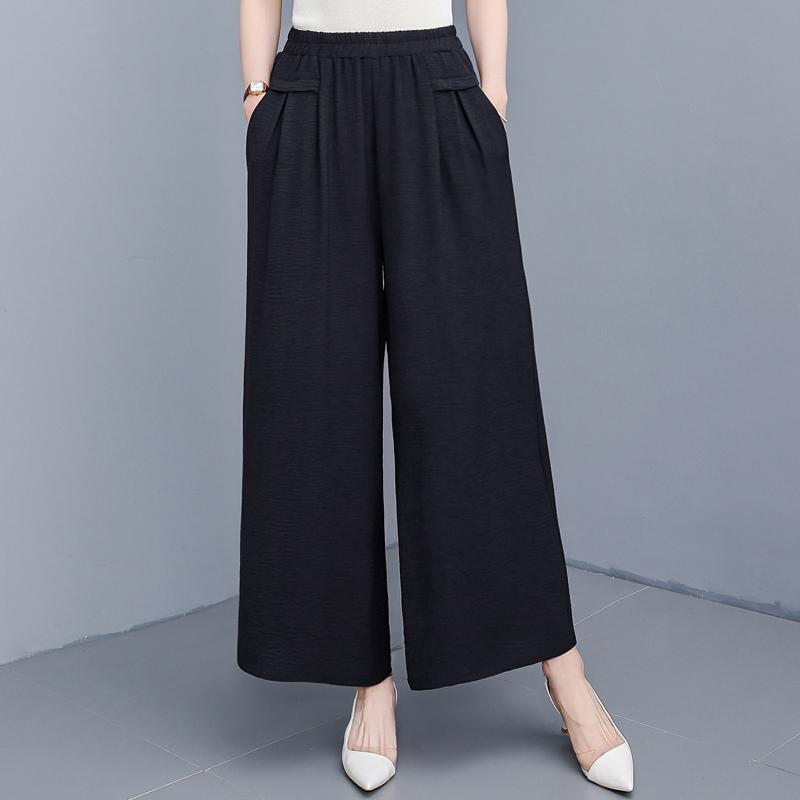 

Элегантные летние широкие брюки для женщин больших размеров, повседневные брюки с эластичной резинкой на талии, винтажная одежда 4XL чёрный