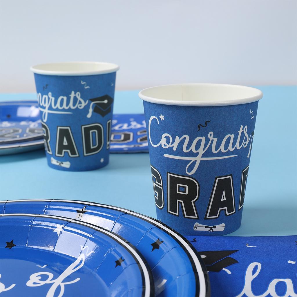 Blue Black Graduation Party Disposable Tableware Set Plate Cup Congrats Grad Class of 2025 Party Decor Graduation Party Supplies