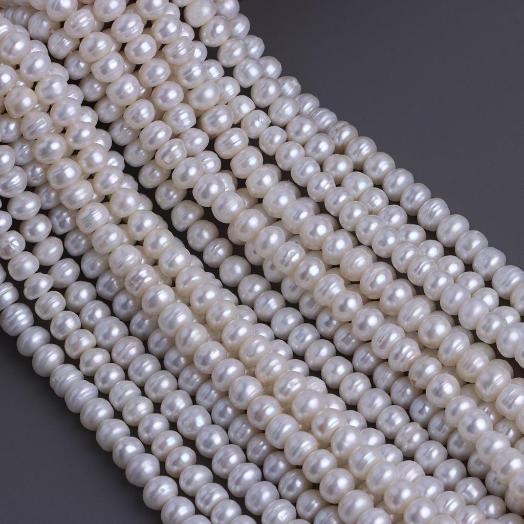 High Luster 6-6.5mm Threaded Flat White Freshwater Pearls for DIY Jewelry
