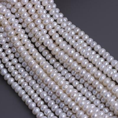 High Luster 6-6.5mm Threaded Flat White Freshwater Pearls for DIY Jewelry