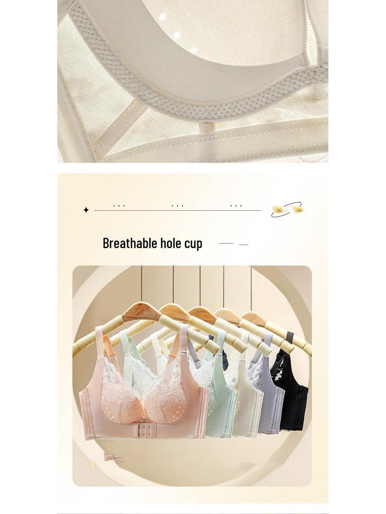 Women's Front Buckle Push-Up Lace Bra with Side Support, Anti-Sagging for Small Chest