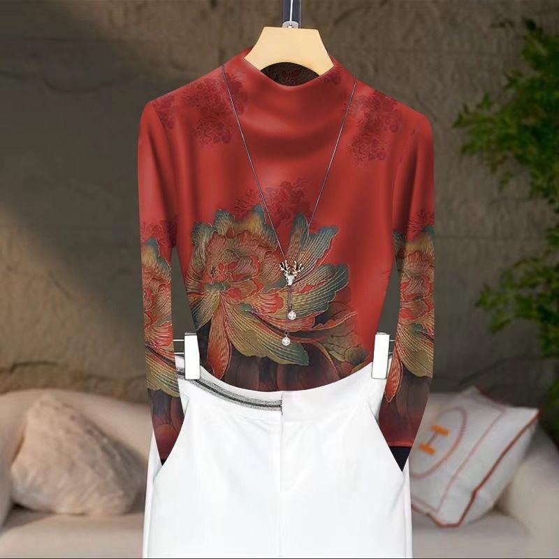 Autumn Winter 2024 Women's Korean Style Fleece-Lined Warm Turtleneck Blouse