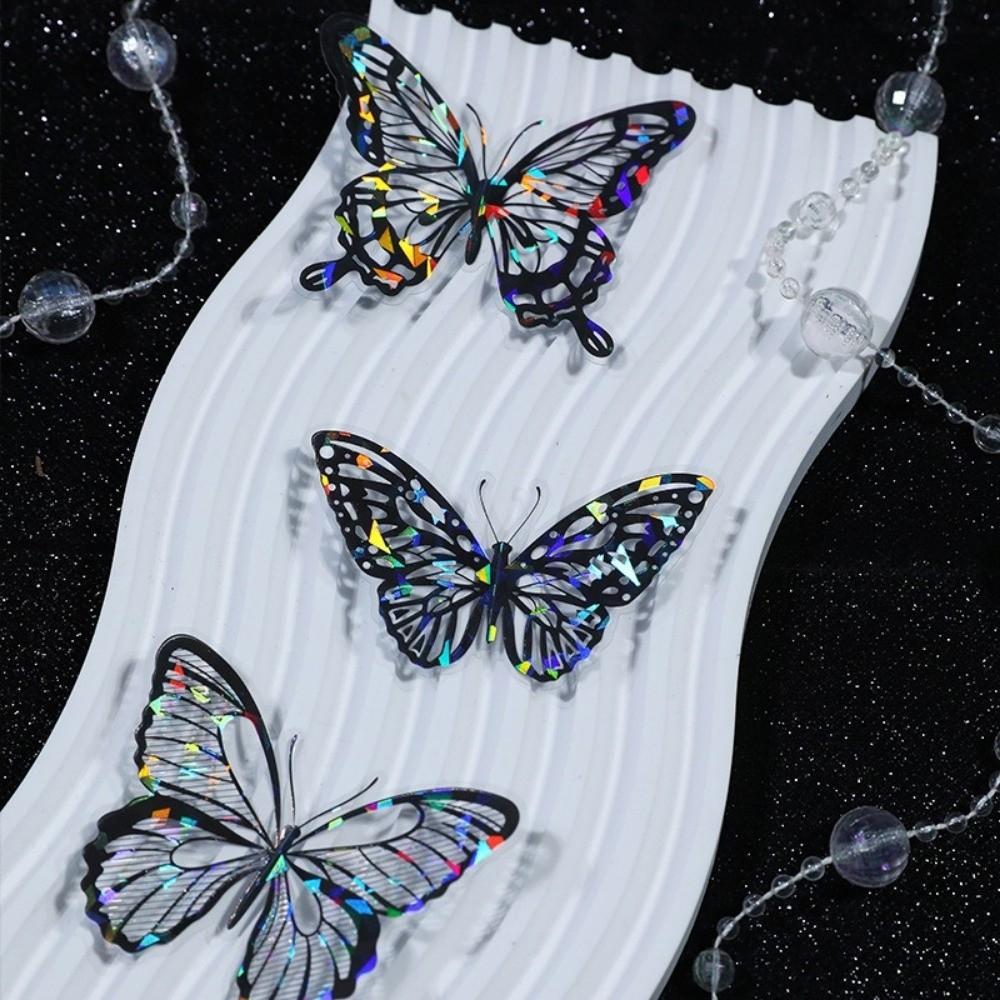 20pcs New PET Bright Sticker Butterfly Colorful DIY Cake Topper Cartoon Scrapbook Stickers For Wedding