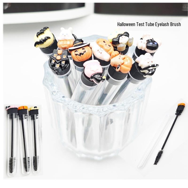 

2024 Christmas Halloween Cartoon Disposable Eyelash Brush with Transparent Test Tube