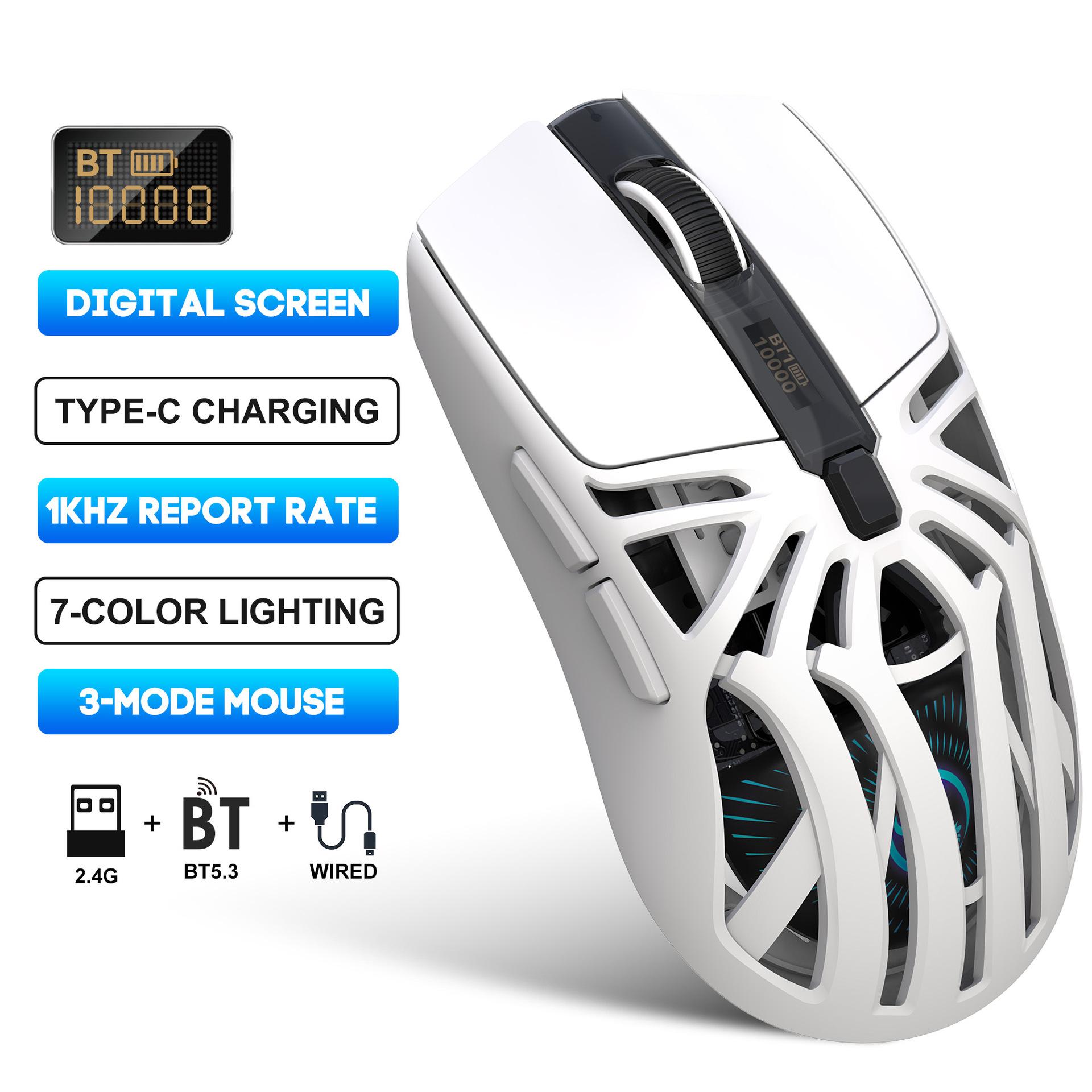 

New The Third Mock Examination Wireless Game Mouse Bluetooth BT5.3 Colorful Lighting Support Macro Programming Suitable For MAC System