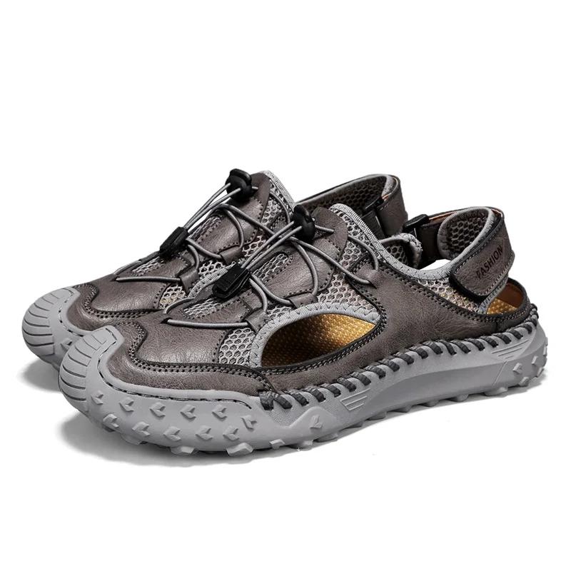 2025 Summer Breathable Men’s Beach Leather Designer Slippers Non-Slip Mule Luxury Roma Gladiator Sandals Men Casual Flip Flops