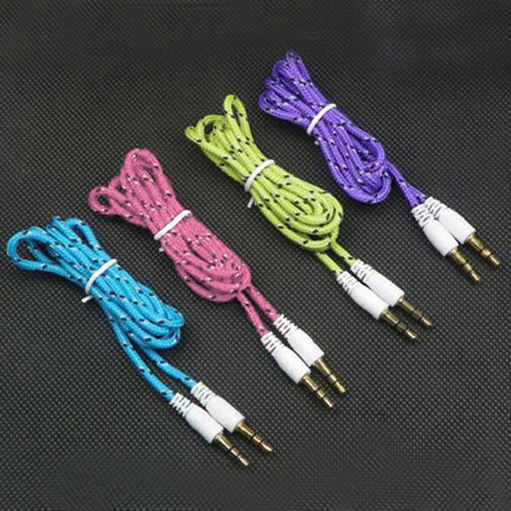 3,5 mm Flätad Nylon Hane till Hane Stereo Aux Förlängningskabel för Smartphone MP3