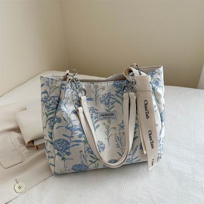 Printed Underarm Canvas Bag, Tote Bag, Women'S Literary Niche Shoulder Bag, Embroidered Student Commuter Bag