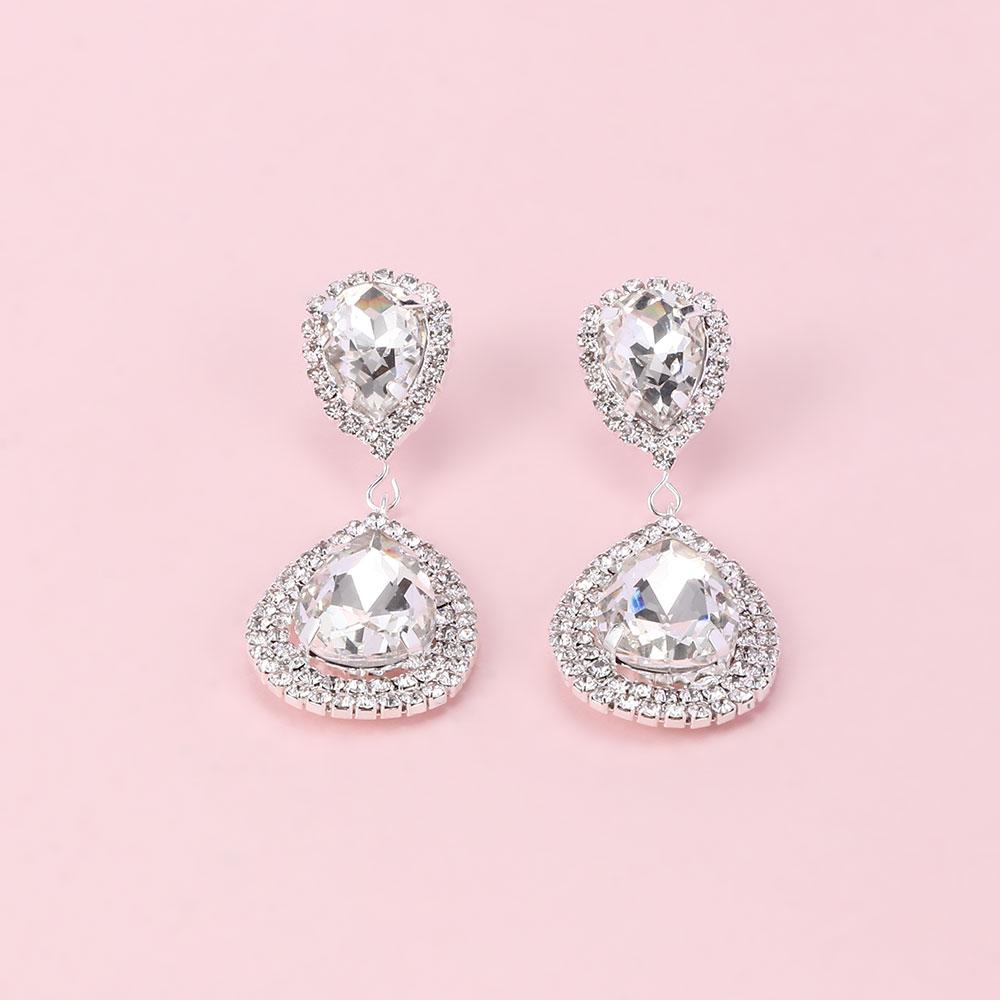 Women Rhinestone Tear Drop Earrings Sparking Long Earrings Jewelry Accessories Wedding
