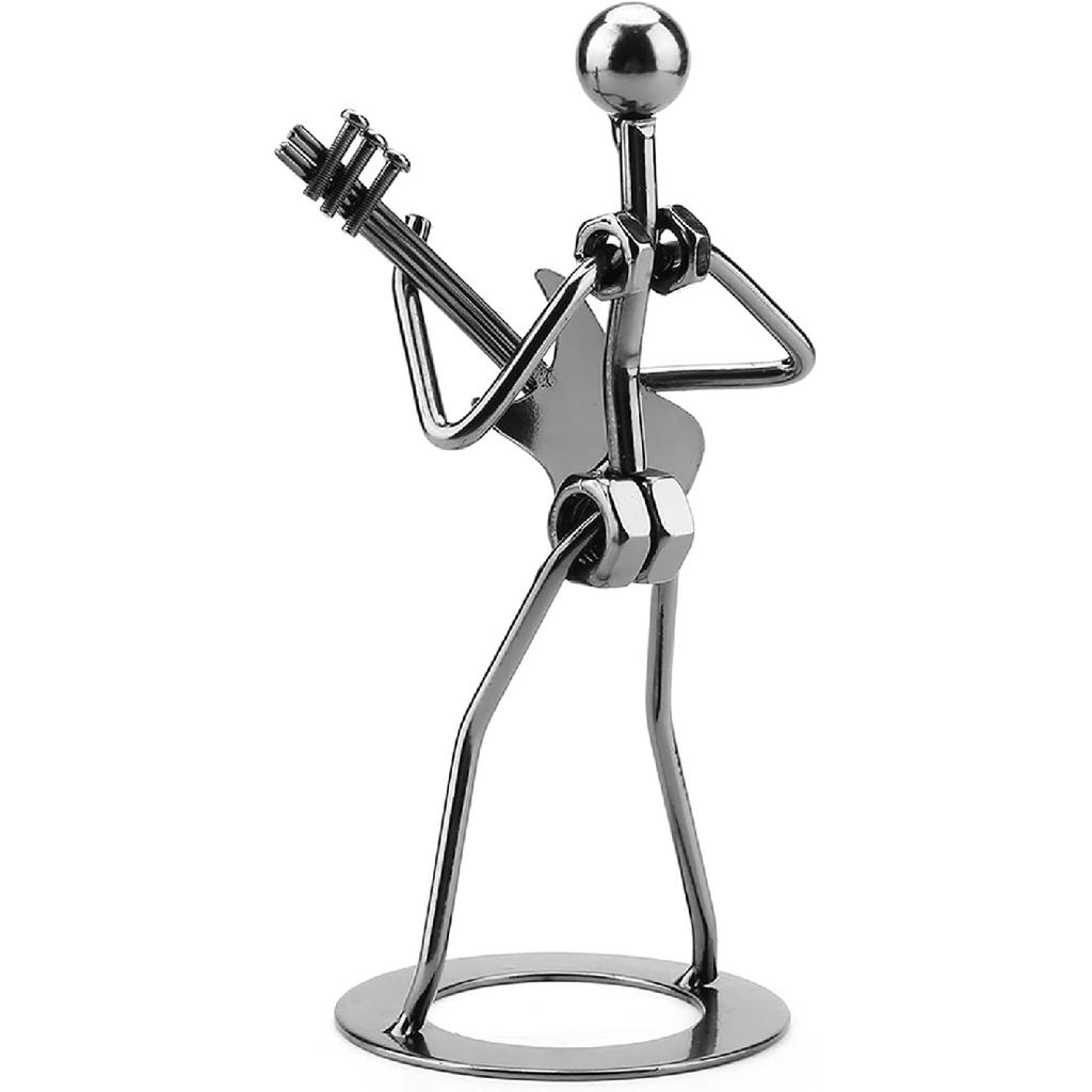 Walfront Metal Musician Guitar Player Statue Musical Instrument Guitar Collectible Figurine Home Cafe Counter Office Book Shelf Decor for Adult